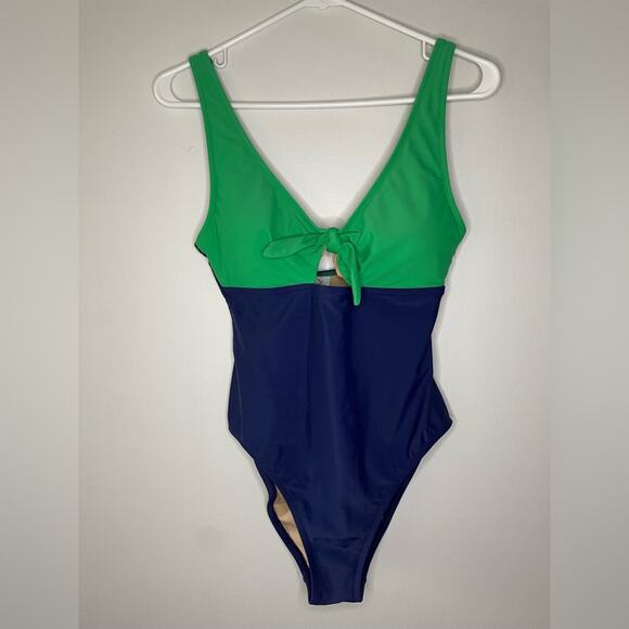 J. Crew Factory One-Piece Cutout Swim Suit With Bow in Blue and Green Size S - Picture 2 of 7